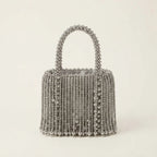 Back panel of Silver Grey beaded fringe clutch bag with strap attachments