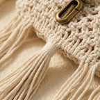 Close-up of fringe stitching and texture on White beaded fringe shoulder bag