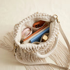 Interior lining and pockets of White beaded fringe shoulder bag