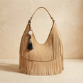 Beige beige fringe bag, front view