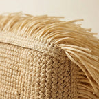 Close-up of fringe stitching and texture on Beige beige fringe tote bag