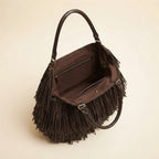 Interior lining and pockets of Chocolate big brown fringe bag