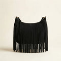 Black black fringe bag suede, front view