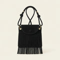 Black black fringe messenger bag, front view