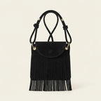 Black black fringe messenger bag, front view