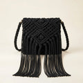 Black black fringe over the shoulder bag, front view