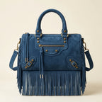 Blue blue crossbody bag fringe, front view