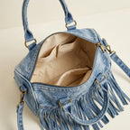 Interior lining and pockets of Blue blue crossbody bag fringe