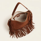 Interior lining and pockets of Coffee bohemian fringe bag
