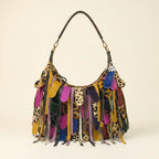 Multicolor bohemian tassel fringe bag, front view