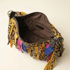 Interior lining and pockets of Multicolor bohemian tassel fringe bag