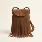 Brown brown fringe messenger bag, front view