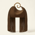 Brown brown fringe shoulder bag, front view