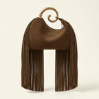 Brown brown fringe shoulder bag, front view