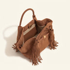 Interior lining and pockets of Brown brown fringe tote bag