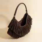 Interior lining and pockets of Brown brown leather hobo fringe bag