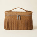 Golden Brown brown leather shoulder bag with fringe, front view