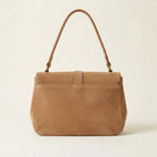 Back panel of Light Brown brown satchel bag with fringe with strap attachments