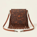 Brown brown studded fringe hobo crossbody bag, front view
