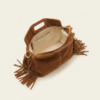Interior lining and pockets of Brown brown suede fringe shoulder bag