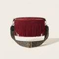 Red burgundy fringe bag, front view