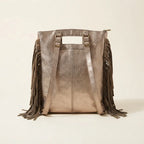 Back panel of Champagne fringe backpack shoulder bag with strap attachments