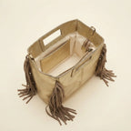 Interior lining and pockets of Gold fringe backpack shoulder bag