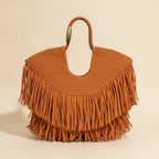 Orange fringe beach bag, front view