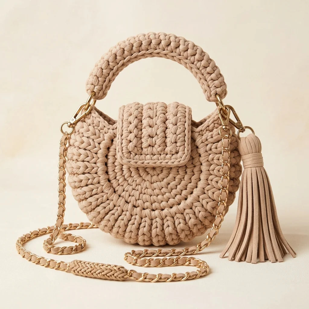 Back panel of Beige fringe bucket bag crossbody with strap attachments