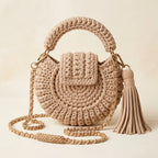 Back panel of Beige fringe bucket bag crossbody with strap attachments