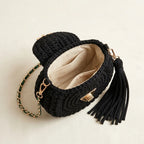 Interior lining and pockets of Black fringe bucket bag crossbody