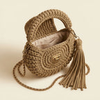 Interior lining and pockets of Khaki fringe bucket bag crossbody