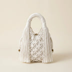 White fringe clutch bag designer, front view