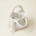 Interior lining and pockets of White fringe clutch bag designer