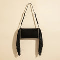 Black fringe clutch crossbody bag, front view