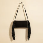 Black fringe clutch crossbody bag, front view