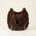 Coffee fringe hobo shoulder bags, front view
