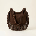 Coffee fringe hobo shoulder bags, front view