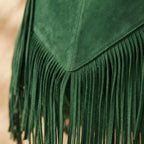 Close-up of fringe stitching and texture on Green fringe large tote bag