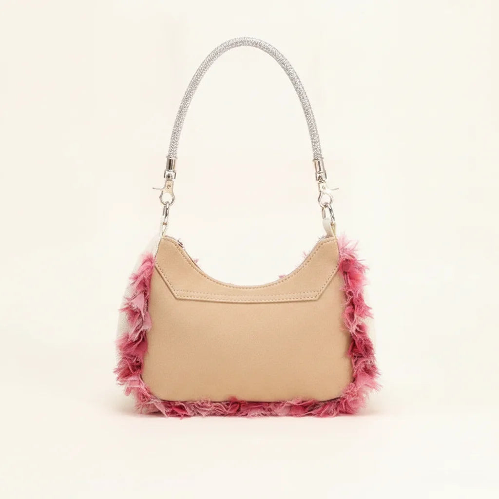 Back panel of Floral fringe messenger bag with strap attachments