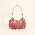 Floral fringe messenger bag, front view