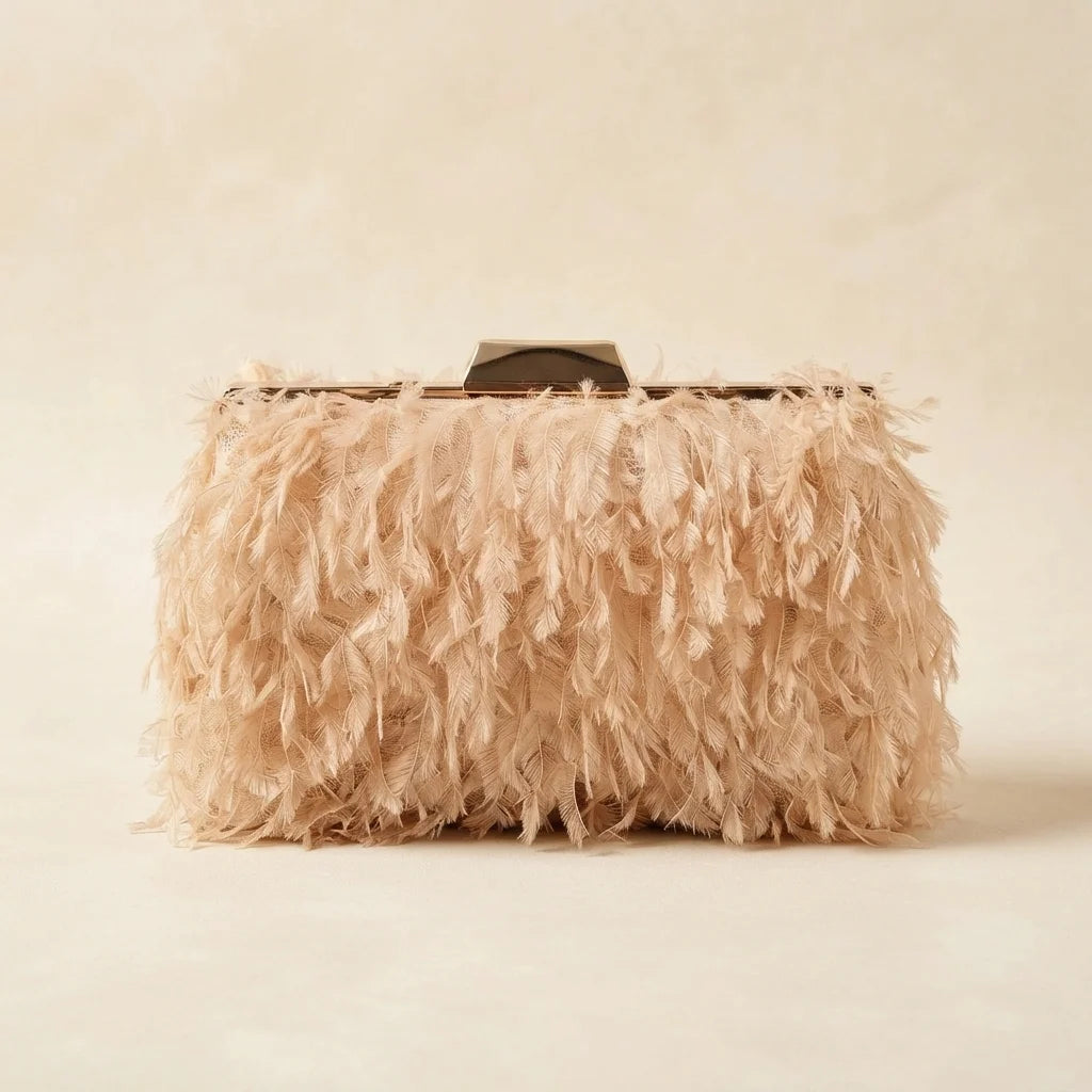 Champagne fringe mini bag, front view