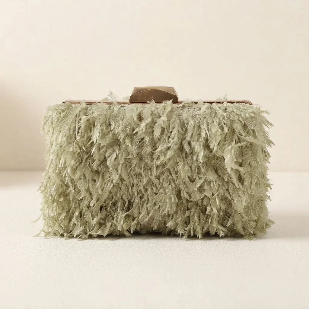 Green fringe mini bag, front view