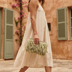 Woman wearing Green fringe mini bag with swaying fringe