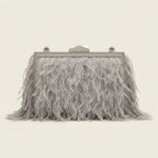 Back panel of Grey fringe mini bag with strap attachments