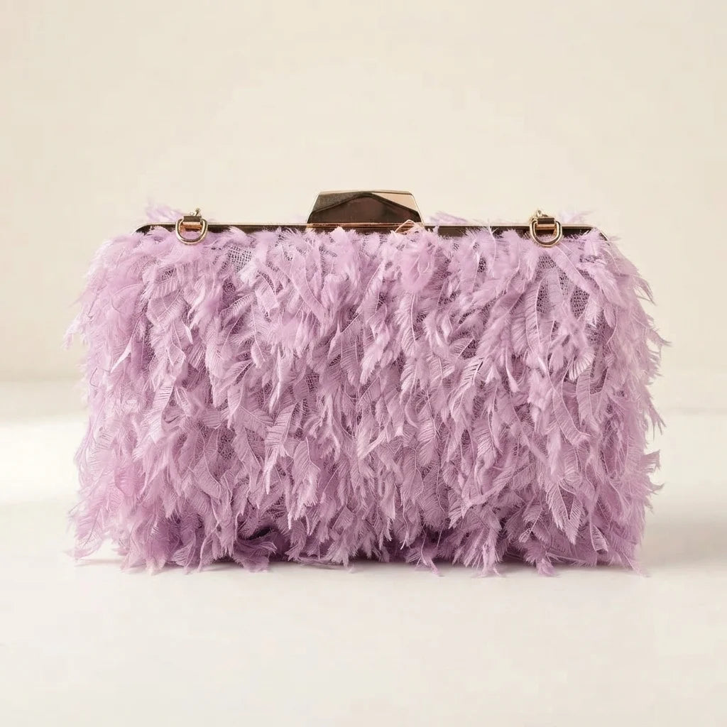 Back panel of Lavender fringe mini bag with strap attachments