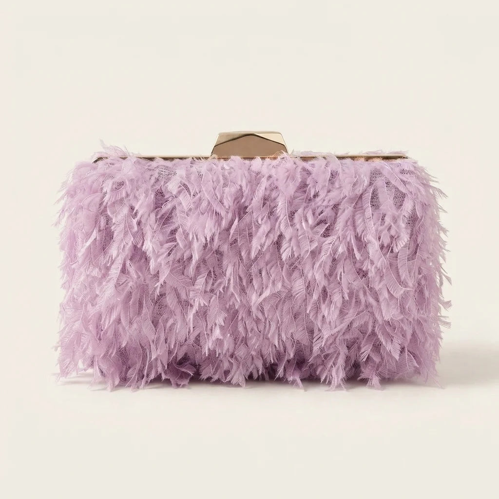 Lavender fringe mini bag, front view