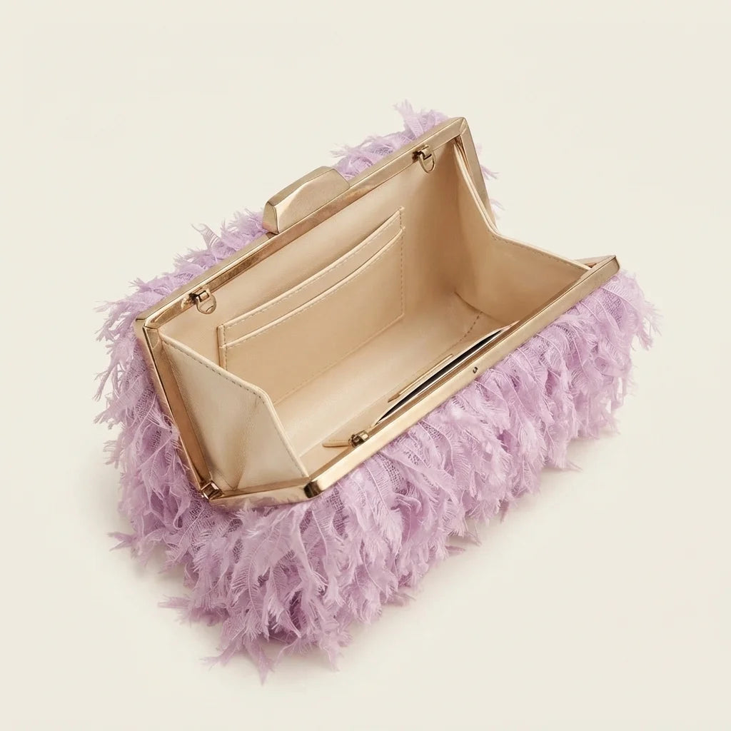 Interior lining and pockets of Lavender fringe mini bag
