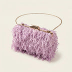 Lavender fringe mini bag, three-quarter angle showing side depth