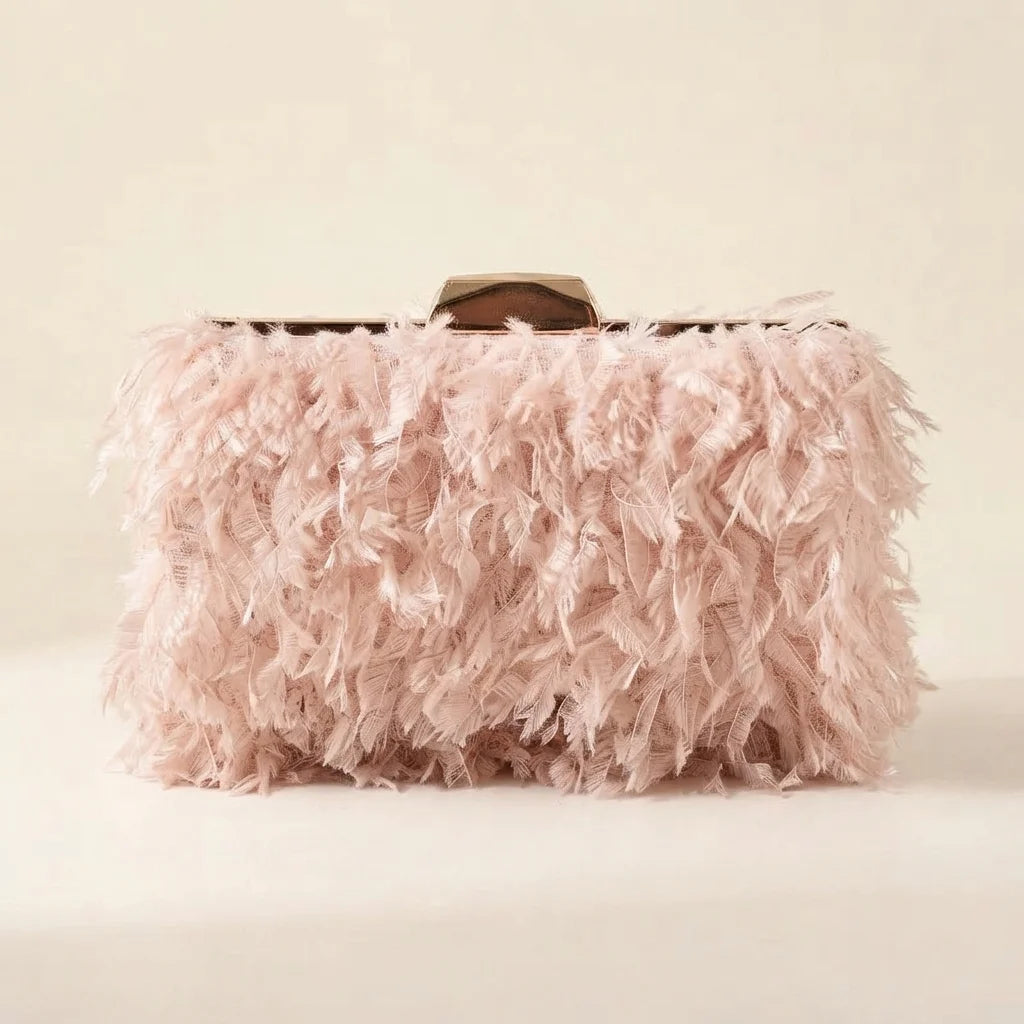 Pink fringe mini bag, front view